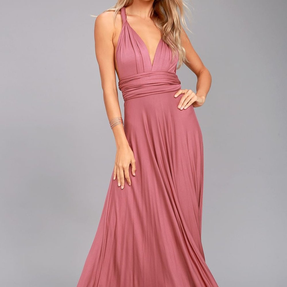 Lulus Tricks of the Trade Rusty Rose Wrap Maxi Dress Pink XS Bridesmaid
